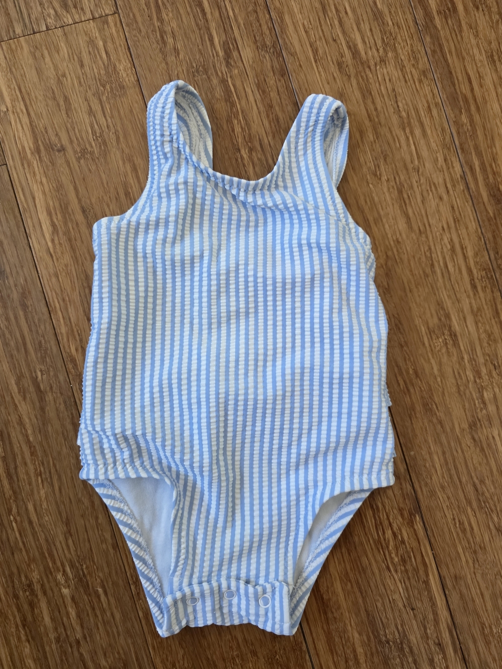 Old Navy Light Blue and White Striped Kids One-Piece Swimsuit